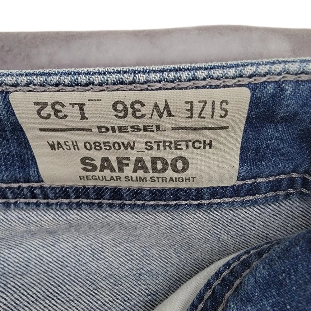 Diesel Safado Regular Slim Straight Jeans Mens 36x32 Blue Denim Button Fly 0850W